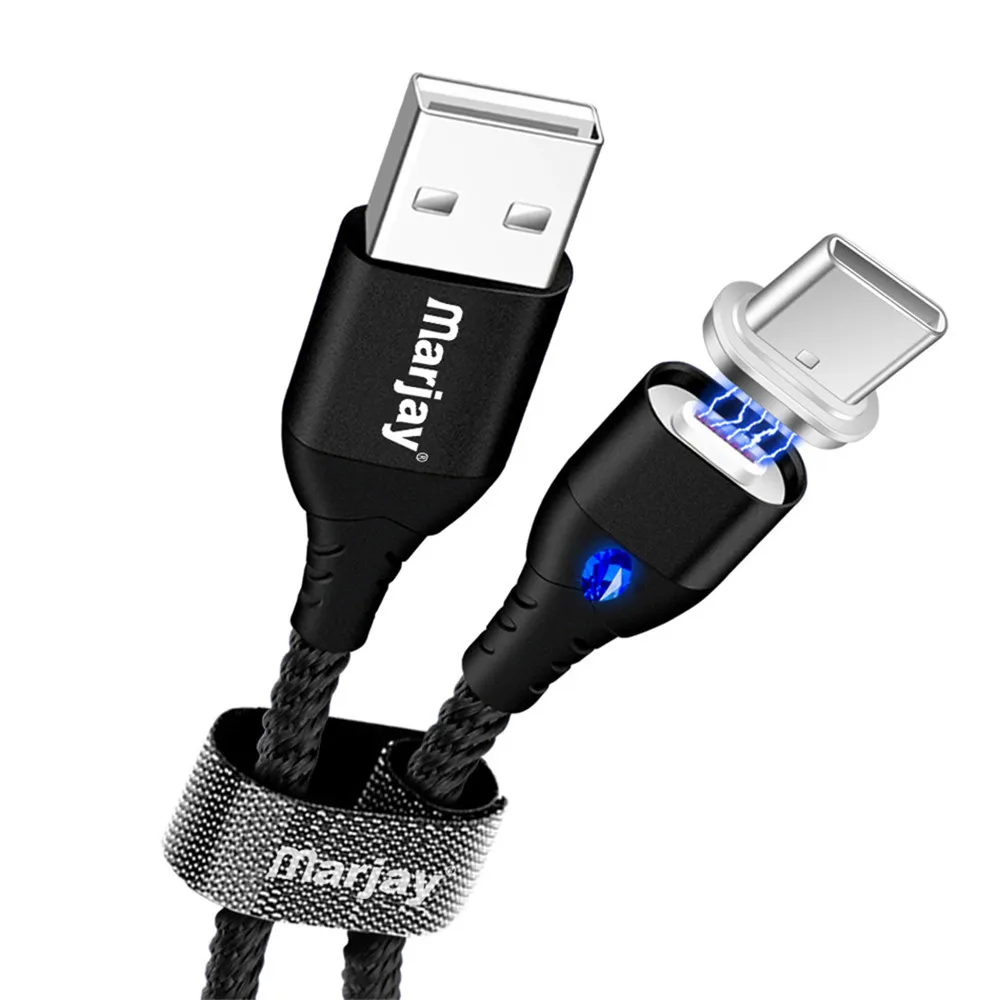 Marjay Magnetic Type C Cable 5A Fast Charging for Samsung Magnet USB C Cables for Huawei P20 Mobile Phone Data Transfer Cable Type C Black Cable