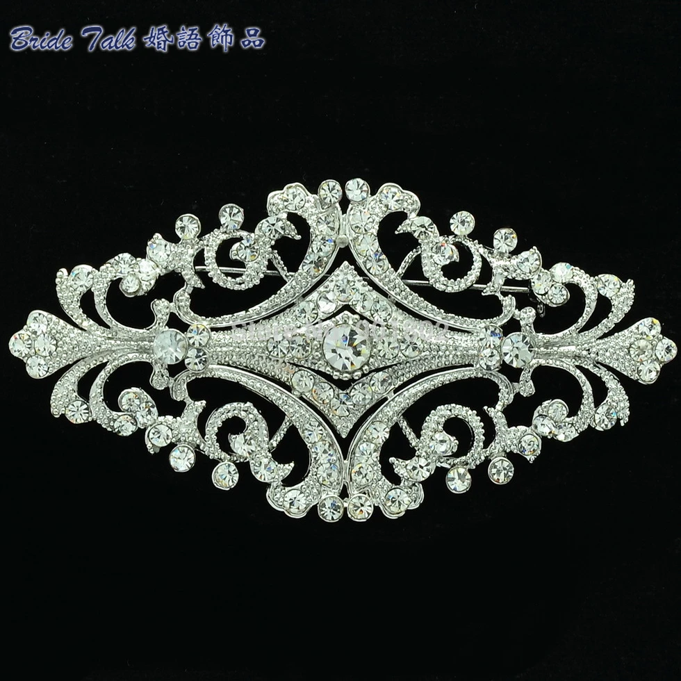 Europe Royal Style Clear Flowers Brooch Pin Rhinestone Crystal Women Party Wedding Bridal Accessories Free Shipping