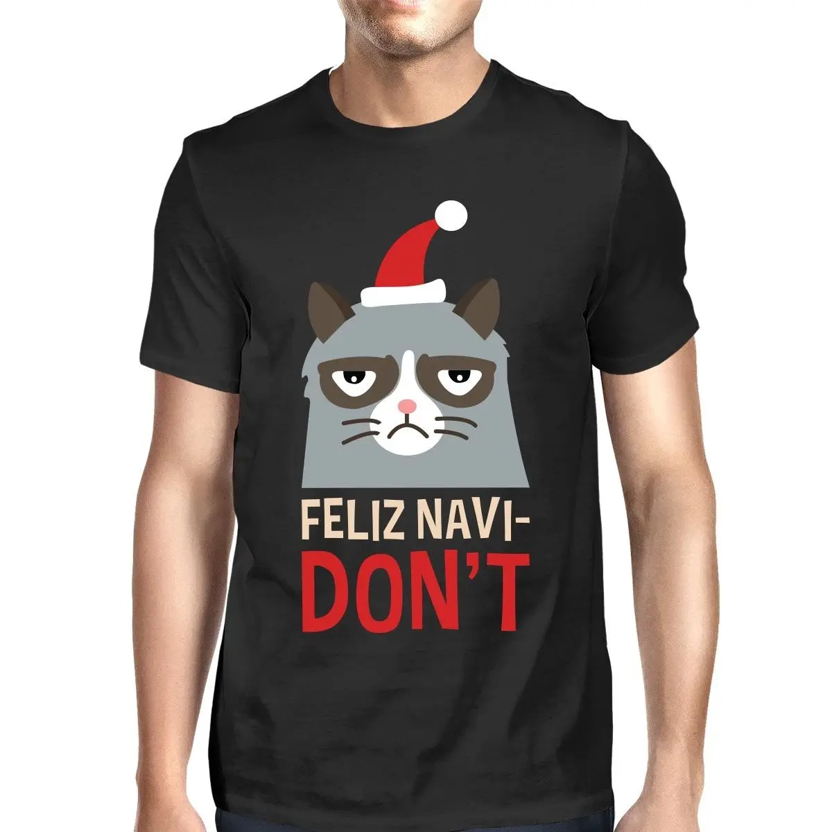 Feliz Navidon не черный Для мужчин футболка Рождественский подарок для любителей кошек