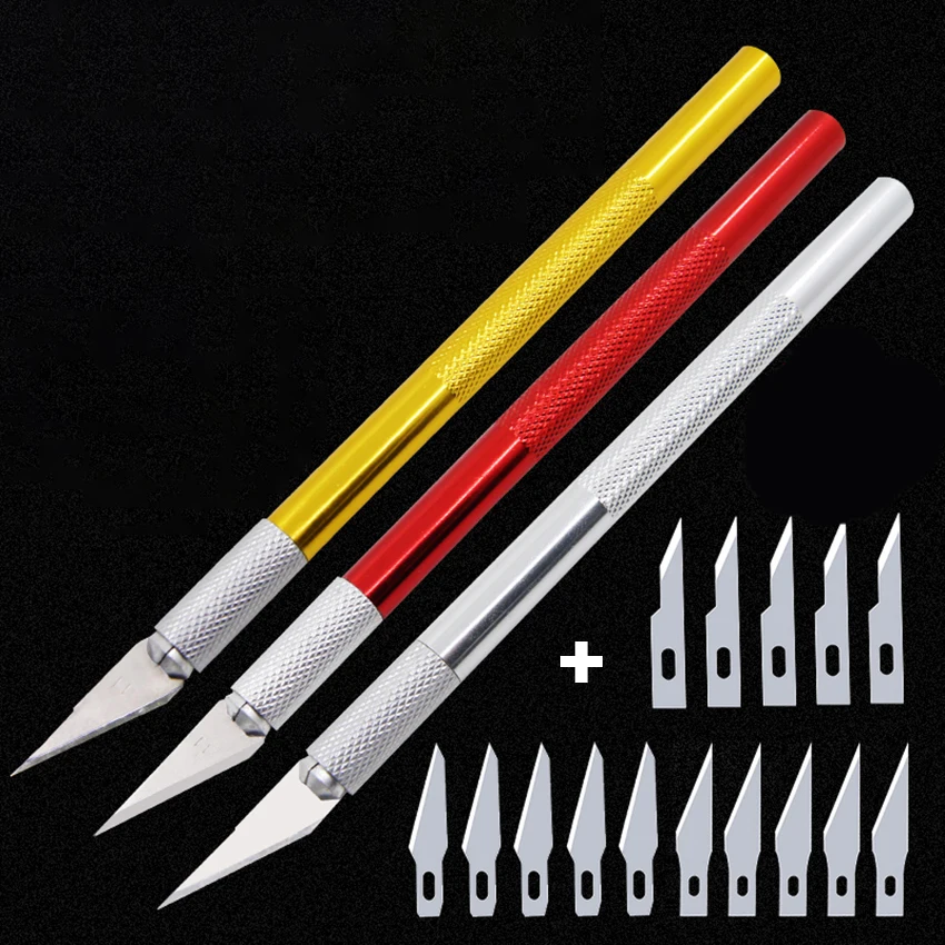 

Carve Knife + Extra 15pcs Blades Set Backup Tool Sculpture Engrave Graver Cutter Craft Wood Cut Sharp Woodcarve Hobby Knives