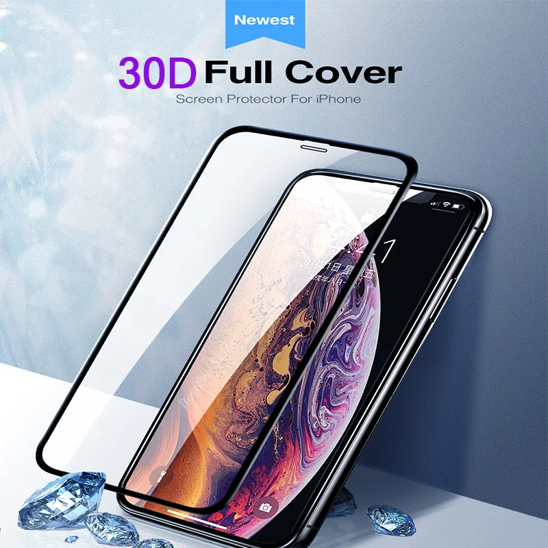 Защитное стекло 30D с полным покрытием для iPhone X XS 8 7 6 6S Plus XR Max|Защитные стёкла и