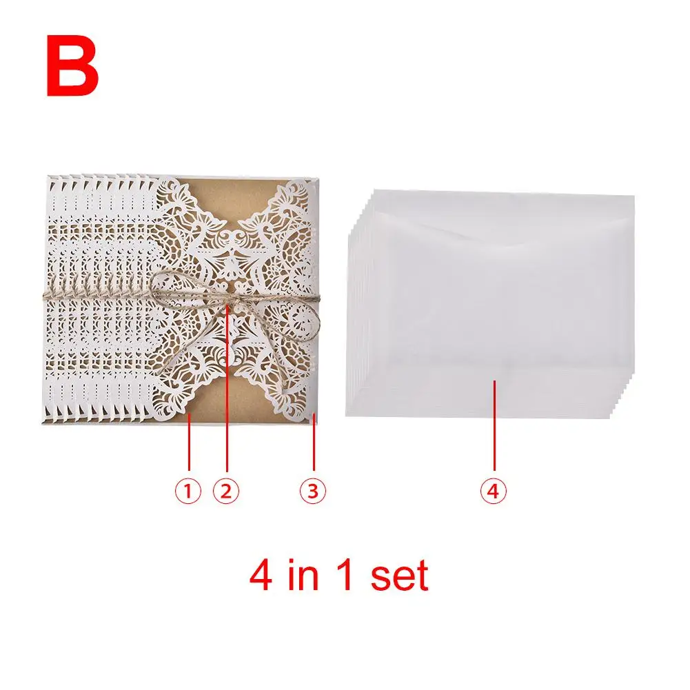  10pcs Design Wedding Invitations Flower Pattern Laser Cut Lace West Cowboy Customize Invitation Car - 4000032540001