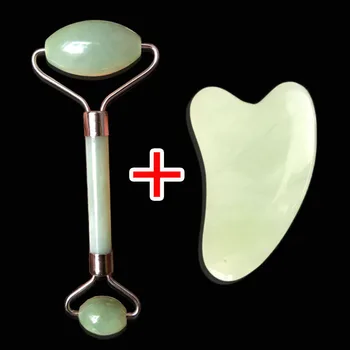 

Face Roller Scraping Tool Set Natural Green Jade Roller Massage Slimming Anti Wrinkle Cellulite Crystal Gua Sha Stone Gift free