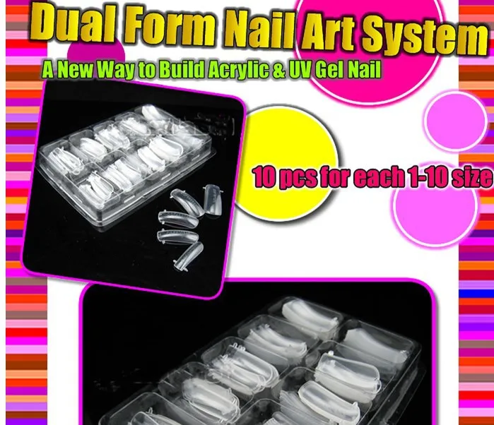 

100 PCS DUAL NAIL ART SYSTEM FORM UV GEL ACRYLIC False TIPS Salon Tools Set New BEMLP
