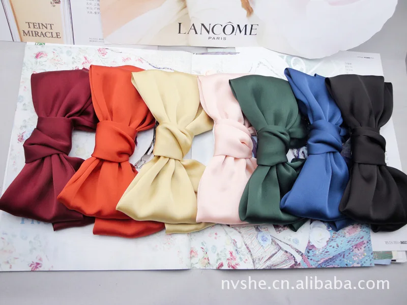 Разноцветные Корея сатин с шифоновым заколка в виде бантика Топ заколка аксессуары для волос; повязка для головы с цветами для женщин 11 шт./лот
