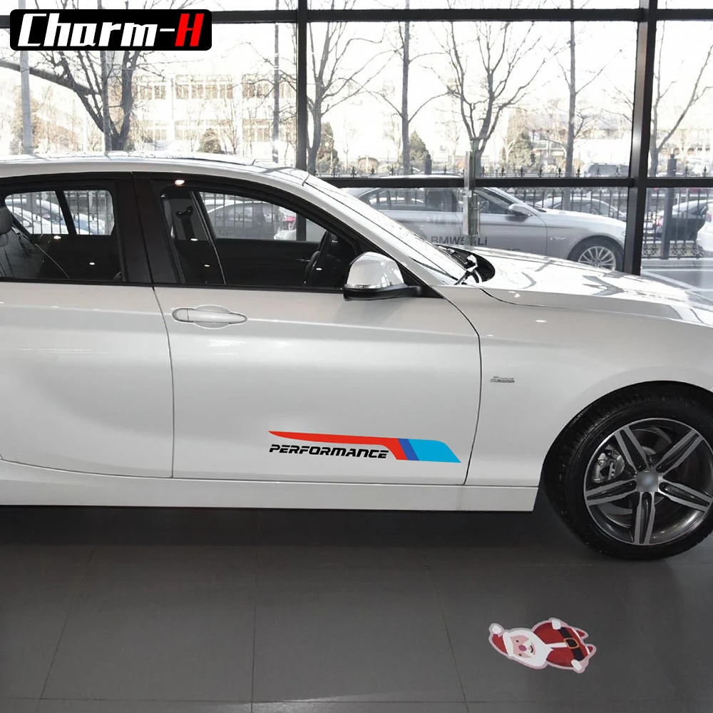 2pcs New style M Performance Car Door Stickers Side Vinyl Decal for Bmw e46 e90 e39 f30 f10 f15 e70 e60 e36 x5 e53 e34 e30 f20