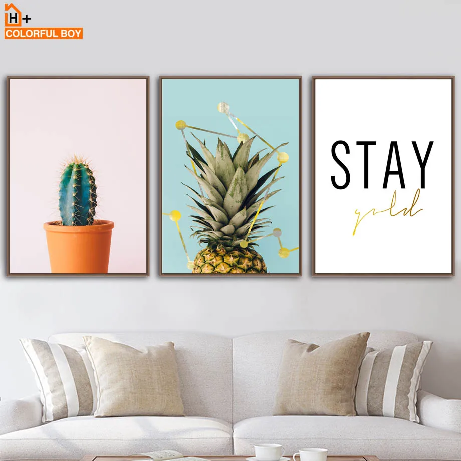 COLORFULBOY Wall Art Canvas Painting Cactus Pineapple Modern Posters And Prints Pictures For Living Room Decoration | Дом и сад
