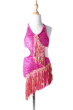 

New Style Latin Dance Costume Fringe Tassel Stones Latin Dance Dress For Girls Kids Latin Dance Competition Dresses