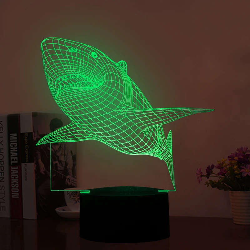 Novelty 3D LED Shark Shape Night Lamp LED Colorful Atmosphere Table