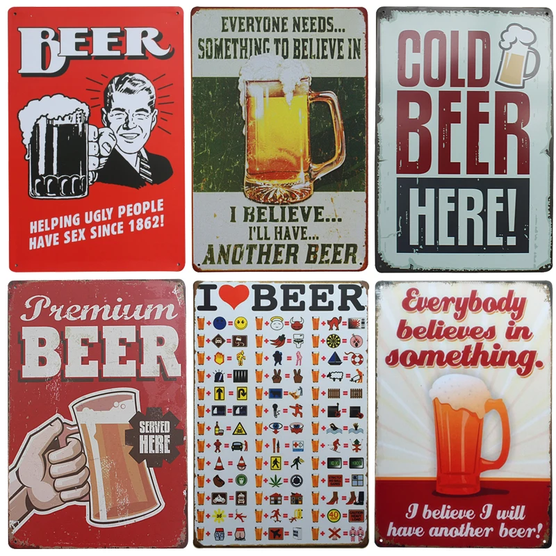 

New Fashion Beer Chic Home Bar Vintage Metal Signs Home Decor Vintage Tin Signs Pub Vintage Decorative Plates Metal Wall Art
