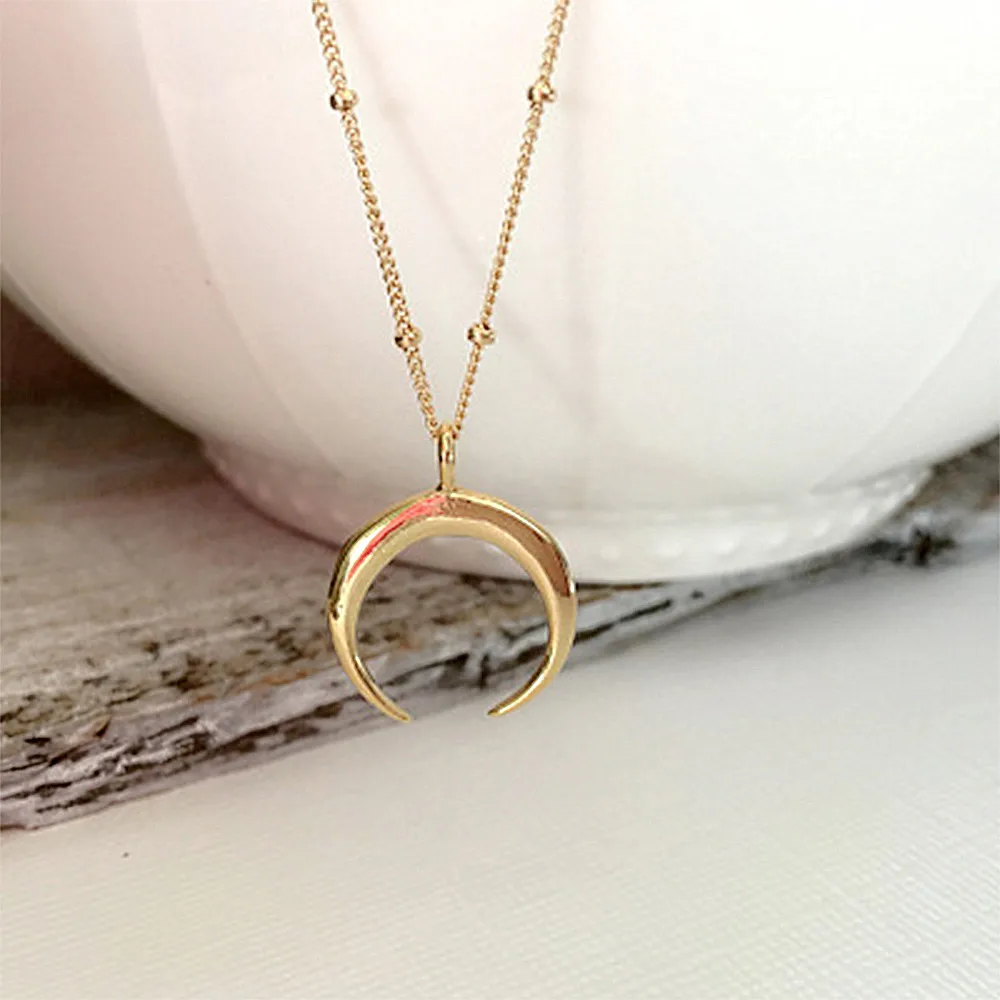 IPARAM Statement Gold Color Horn Necklace Long Crescent Moon Necklace,Double Horn Necklace For Women Charm Jewelry