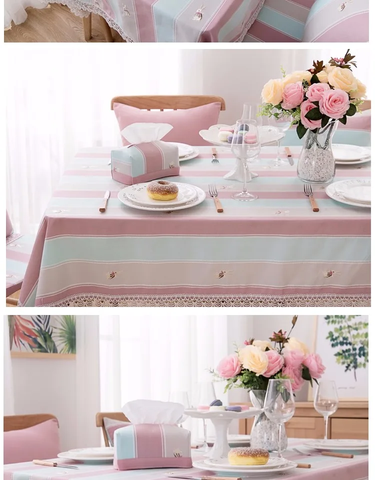 Розовая полосатая скатерть, водонепроницаемые прямоугольные вечерние скатерти, художественная Милая скатерть, кофейная скатерть