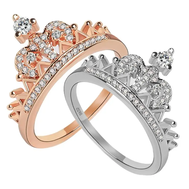 

Drop Shipping Anillos Wholesale Rose Gold Color Round Cut Cubic Zirconia Fashion Crown Rings For Women Jewelry Valentine's Day