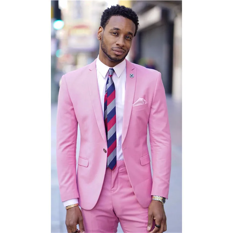 slim fit Pink Men Suit wedding suits for men Custom Blazer mens suits Groom Tuxedo 2 Piece terno