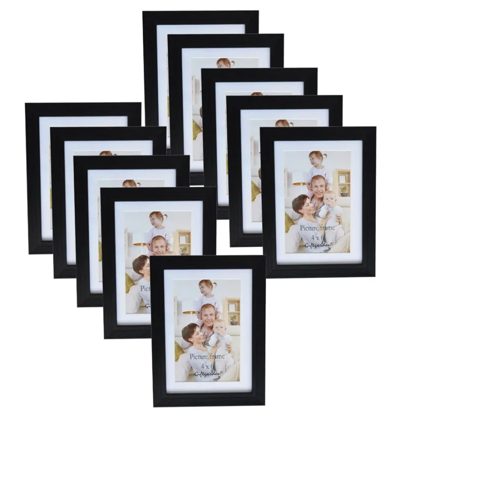 

Giftgarden 4 by 6 inch Wood Picture Frame Set 10 pc for Wall Decor Photo 4x6, No Glass Front