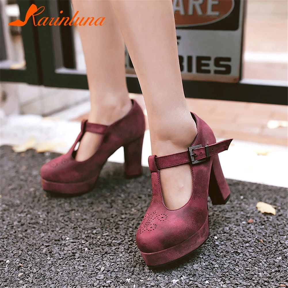 

KARINLUNA New Big Size 32-43 Mary Janes Platform High Heels Women Shoes Woman Casual Party Office Retro Spring Autumn Pumps