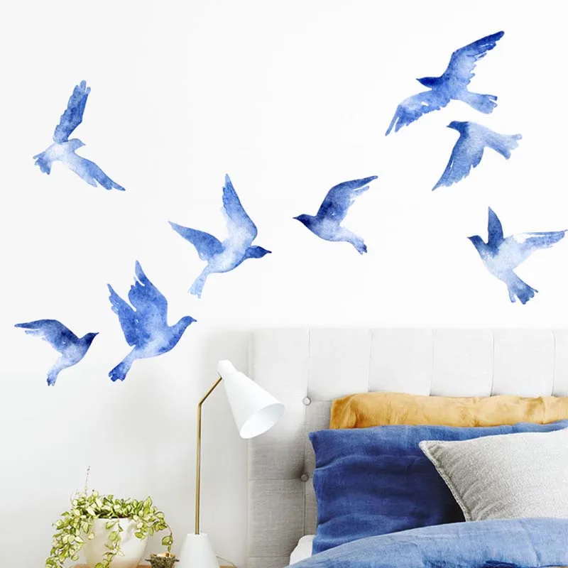 

bird wall stickers for kids rooms diy wall art Modern Nordic Home Bedroom decoration accessories living room watercolor sticker