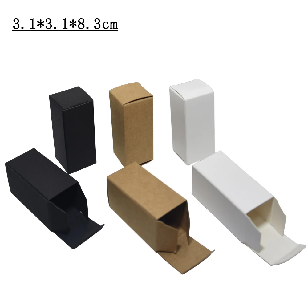 

50pcs/lot White Kraft Paper Box Black Soft Cardboard Perfume Bottle Packaging Boxes Oil Bottle Package Box (3.1*3.1*8.3cm)