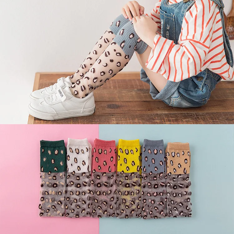 Girls Kids Knee High Socks Stripes dot Pattern Children glass Leopard Socks 6 colors for 2~10 years Baby Long Leg Warm