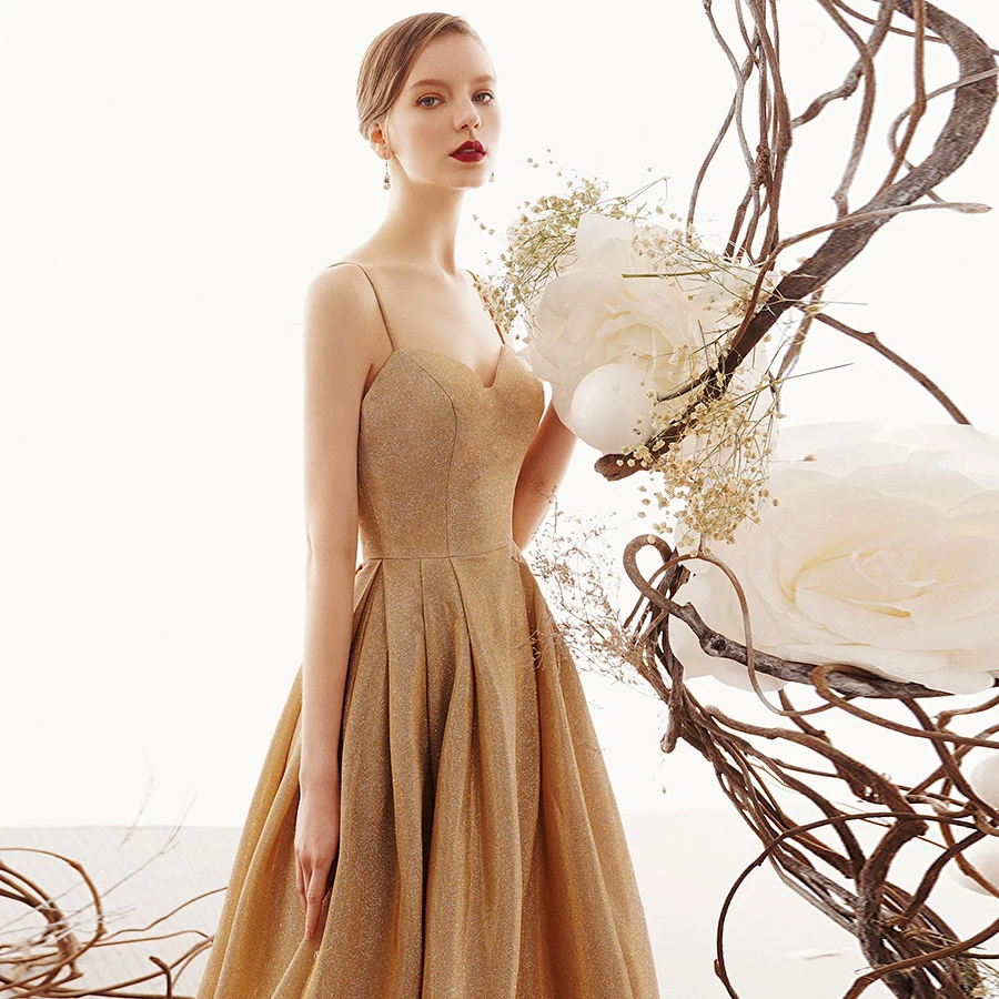 

Prom Dresses Long 2019 suosikki Women's Elegant Gold Sleeveless Appliques Tulle Vestido Formatur A-line formal evening gown