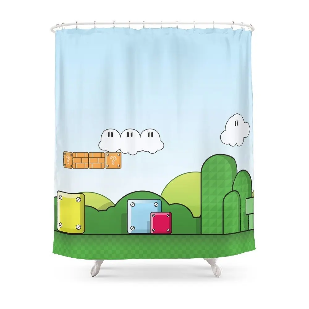 

World Of Mario Shower Curtain Waterproof Polyester Fabric Bathroom Decor Multi-Size Printed Shower Curtain with 12 Hooks
