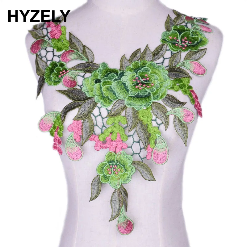 

Green Flower craft collar Floral Embroidered Applique Trim Decorated Lace Neckline Collar Sewing Scrapbooking NL076