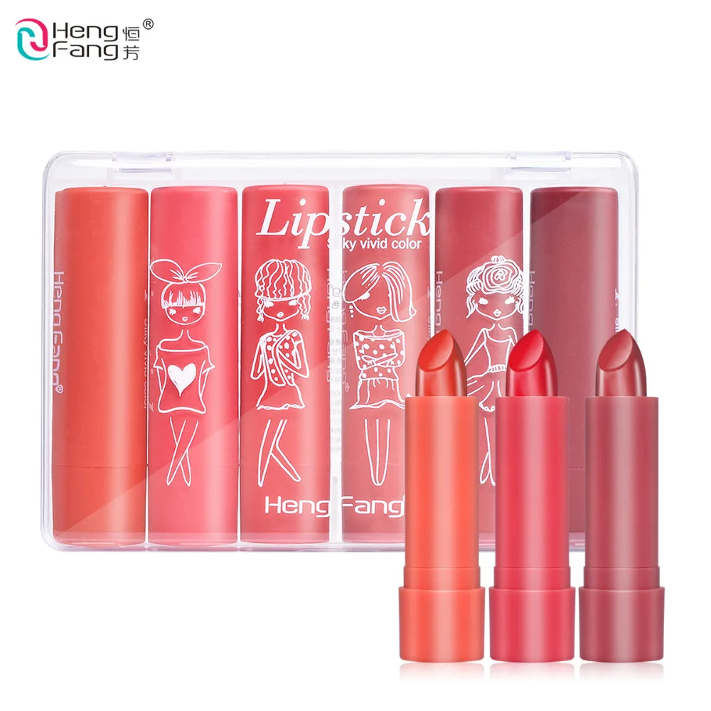 

6Color/Set Long-lasting Moisten Lipstick Waterproof Red Colors 2 Styles 3.5g x 6 Lips Makeup Brand HengFang #H134