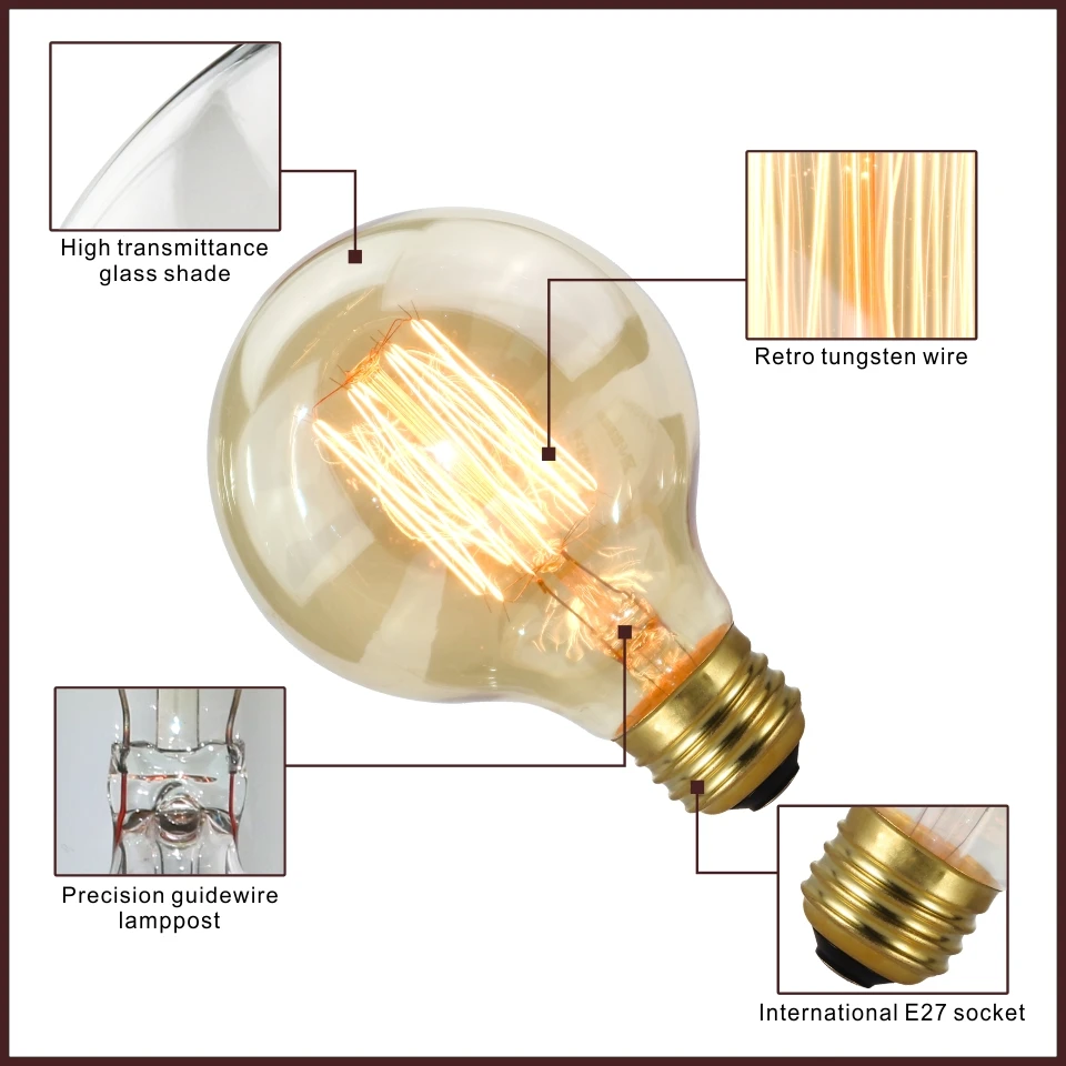 LARZI Винтаж Edison светильник лампочка G80 G95 подвесной светильник в стиле ретро E27 40 Вт Глобус можно использовать энергосберегающую лампу или светодиодную лампочку) 220V нити светильник ing Lampada для домашнего декора