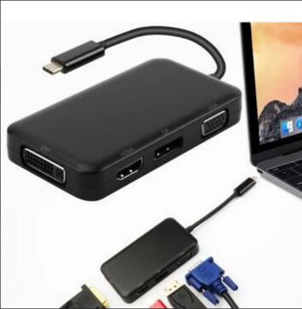 Fealushon Док станция Тип C Plug VGA, HDMI, DVI DP концентратора для ноутбука Macbook Pro hp DELL поверхности lenovo samsung