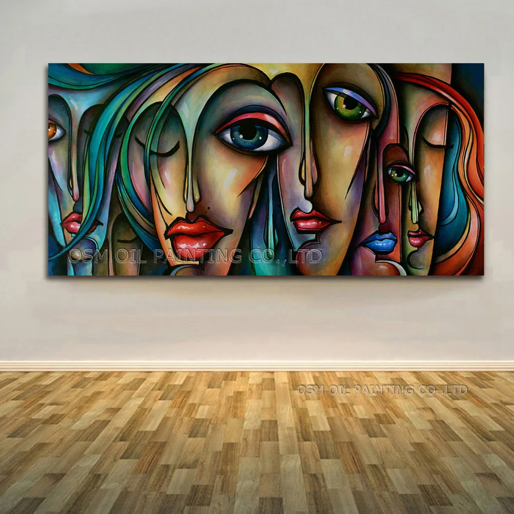 

High Skills Artist Hand-painted High Quality Kinds of Beautiful Colors Abstract Portrait Modern Faces Oil Painting on Canvas