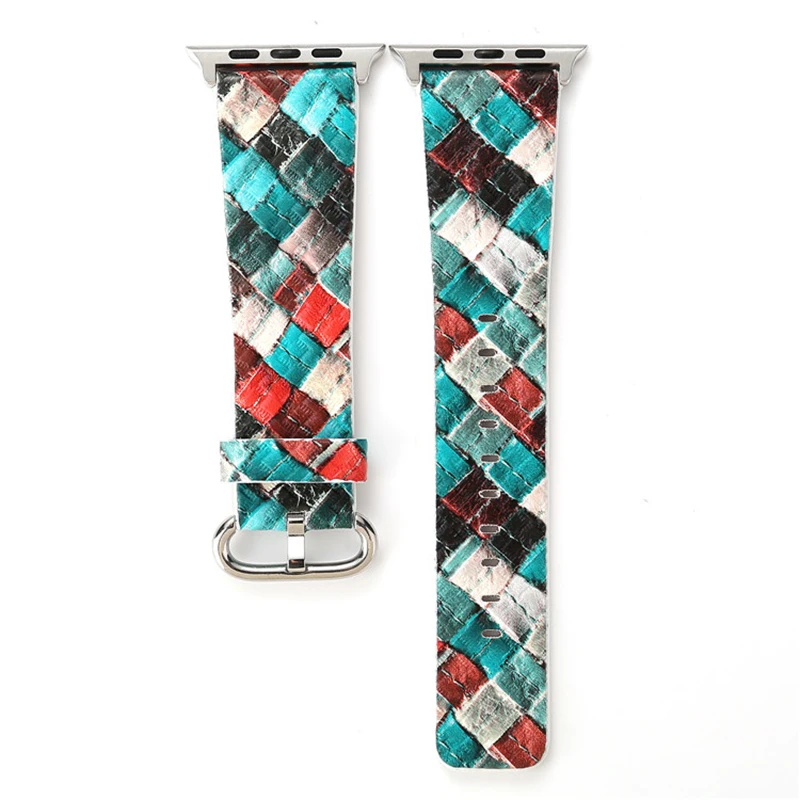

Colorful Leather Bracelet Belt for Apple Watch Band 38mm 42mm 40mm 44mm Lattice Pattern Watchband for iWatch Series 4 3 2 Strap