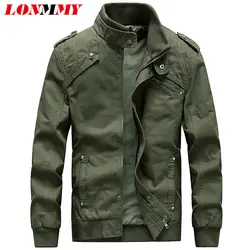 LONMMY куртка в стиле милитари Для мужчин пальто хлопка Stand collar Bomber Для мужчин куртка Пальто Верхняя одежда ветровка брендовая одежда хаки Army