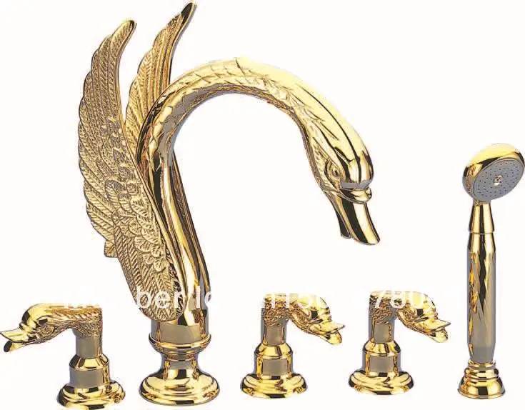 Free Shipping Gold Pvd Swan Handles 5 Pieces Widespread Swan