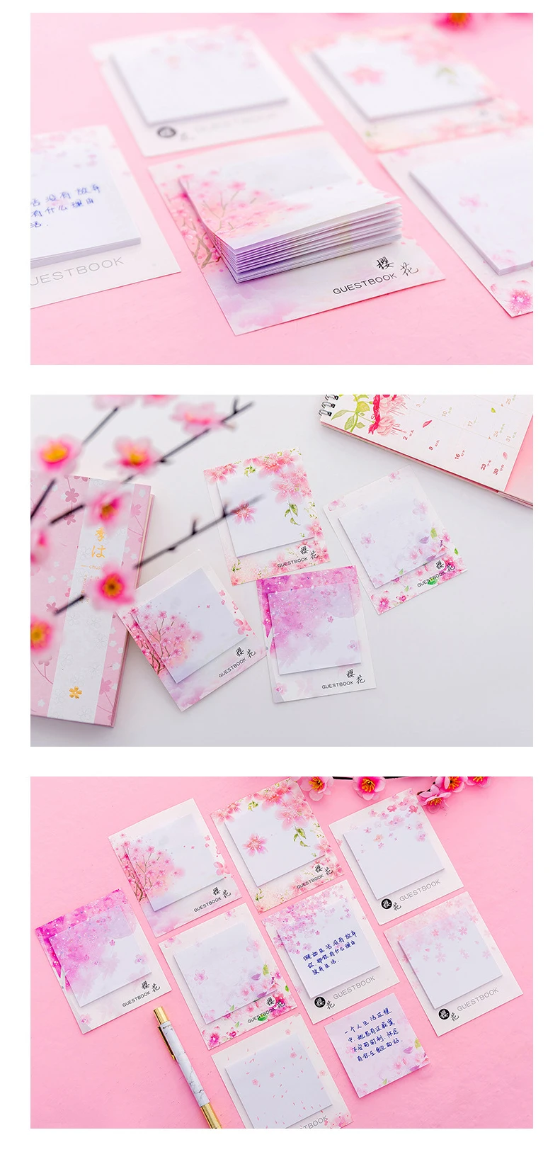 Милые розовые цветения вишни Примечания Kawaii свежий Сакура натуральный блокнот клейкие стикеры для заметок Декор табличка для надписи
