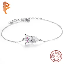 BELAWANG прекрасный розовый глаз животное браслет с подвеской в виде совы 925 пробы серебряные ювелирные изделия Регулируемая цепочка браслет для женщин девушек