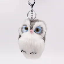 Cute Pompom Owl Keyrings Keychains Faux Rabbit Fur Pompom Fluffy Trinkets Car Handbag Pendant Key Chains Ring Holder plus rabbit print faux fur pompom detail tee
