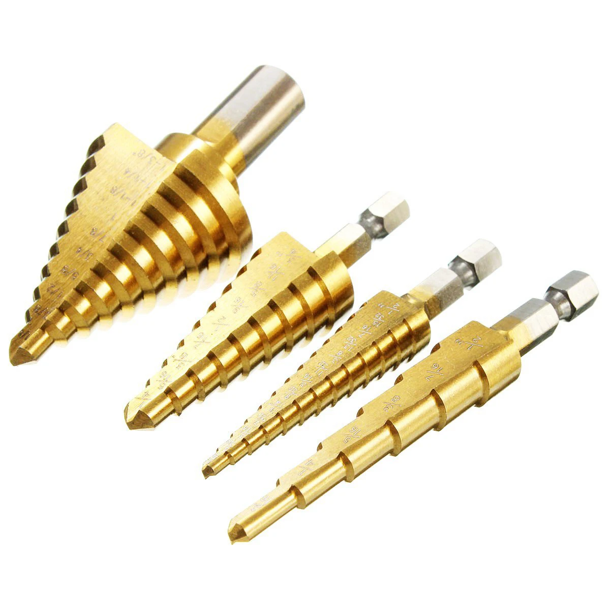 Cena 4 sztuk zestaw HSS Titanium Coating wiertła krokowe wiertło stożkowe stopniowe narzędzia do cięcia narzędzia do obróbki drewna