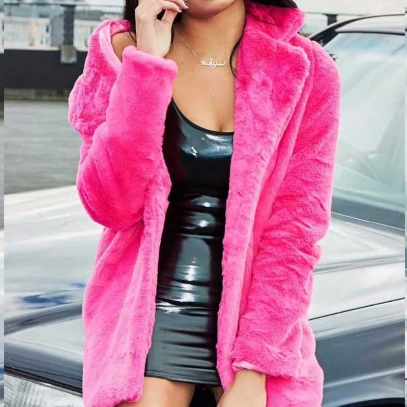 Faux Fur Coat Women Long Sleeve Thick Warm Flurry Jackets Plus Size Coat Winter Black Yellow Pink Red Fur Coats Fall 2018 T8