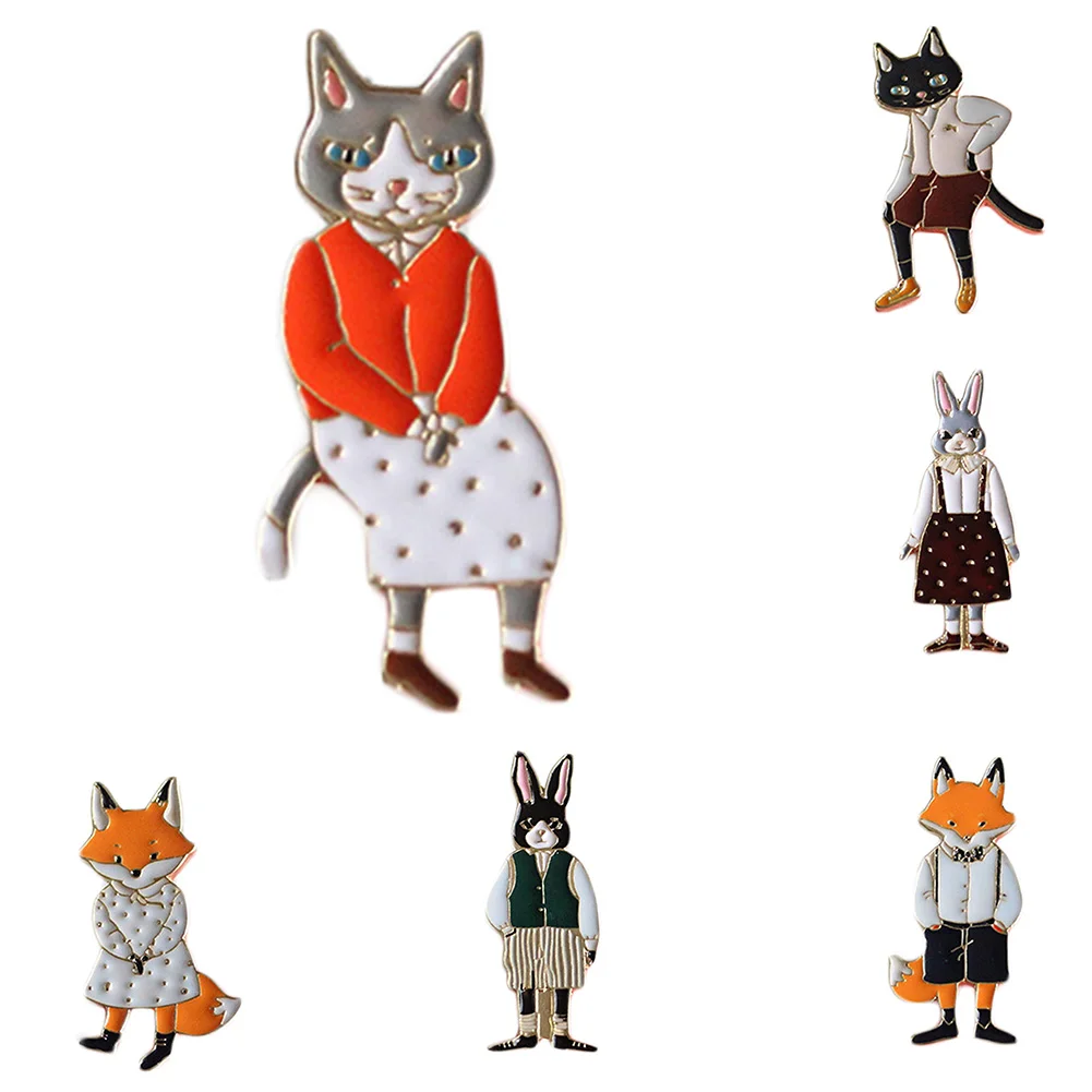 

Japanese Korean Version Cartoon Cute Cats Rabbits Foxes Metal Brooch Pins Cute Original Brooch