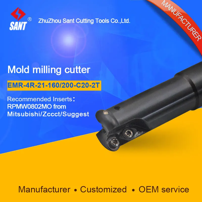 

SANT Indexable Milling cutter mold milling tools EMR-4R-21-160-C20-2T match with cnc carbide inserts RPMW0802MO