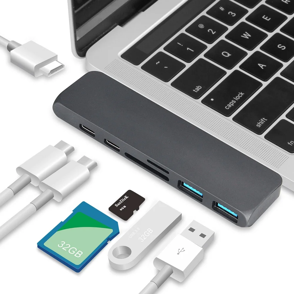 Два порта USB C концентратор до 4K HDMI адаптер Thunderbolt 3 двойной USB 3,1 данных type-C концентратор TF SD PD адаптер для MacBook Pro Air 13