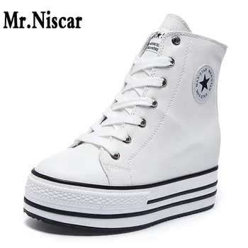 

New Korean Women Canvas Shoes High Top Lace-up Platform Sneakers Height Increase Within Woman Casual Shoes Breathable