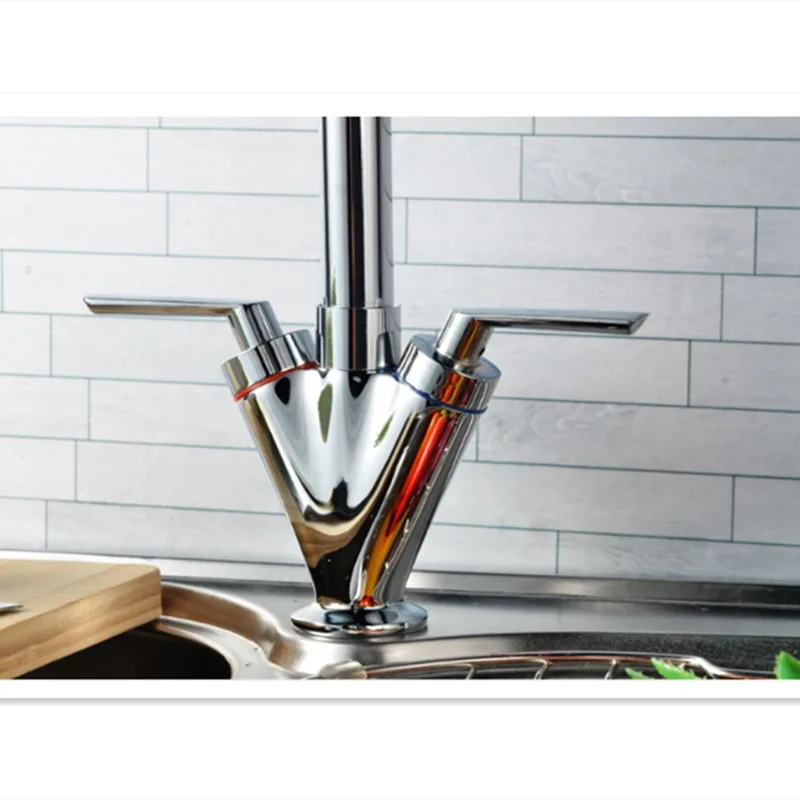 LIUYUE смесители для кухни латунь хромированная двойная ручка кухонный кран вращение на 360 градусов холодная горячая вода кран раковина смеситель кран Torneira