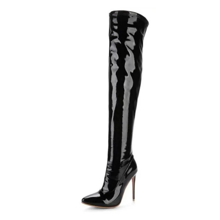 Sexy Steel Pipe Dance Boots Plus Size 33-48 Patent Leather Over The Knee Boots Fashion Side Zip Platform High Heels Shoes Woman (9)
