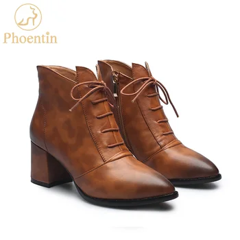 

Phoentin new zipper women ankle boots cross-tied mixed colors motorcycle genuine leather boots high hoof heel womens shoes FT201