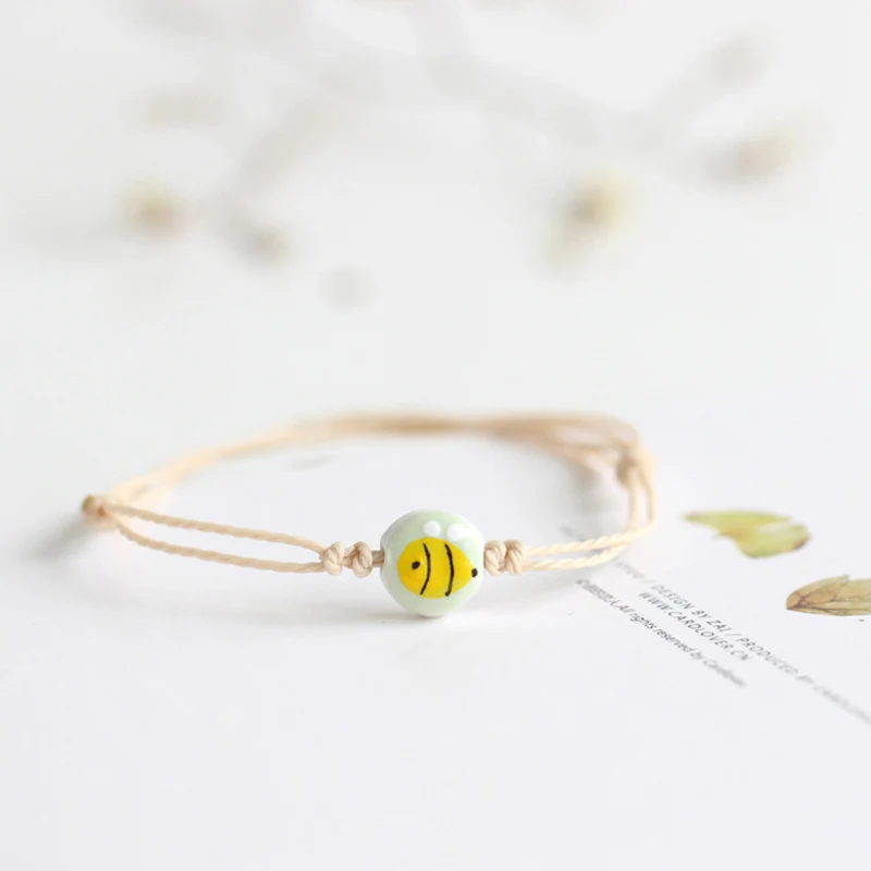 

Miage Handmade China Ceramic Cherry Watermelon Cat Flower Bee Rabbit Radish Egg fish Rope Bracelet Women Fashion Ethnic Jewelry