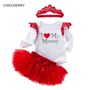 

Love Mommy Baby Girl Clothes Long Sleeve Bodysuit Lace Skirts Headband Newborn Tutu Sets Happy Mothers Day Toddler Girl Outfits