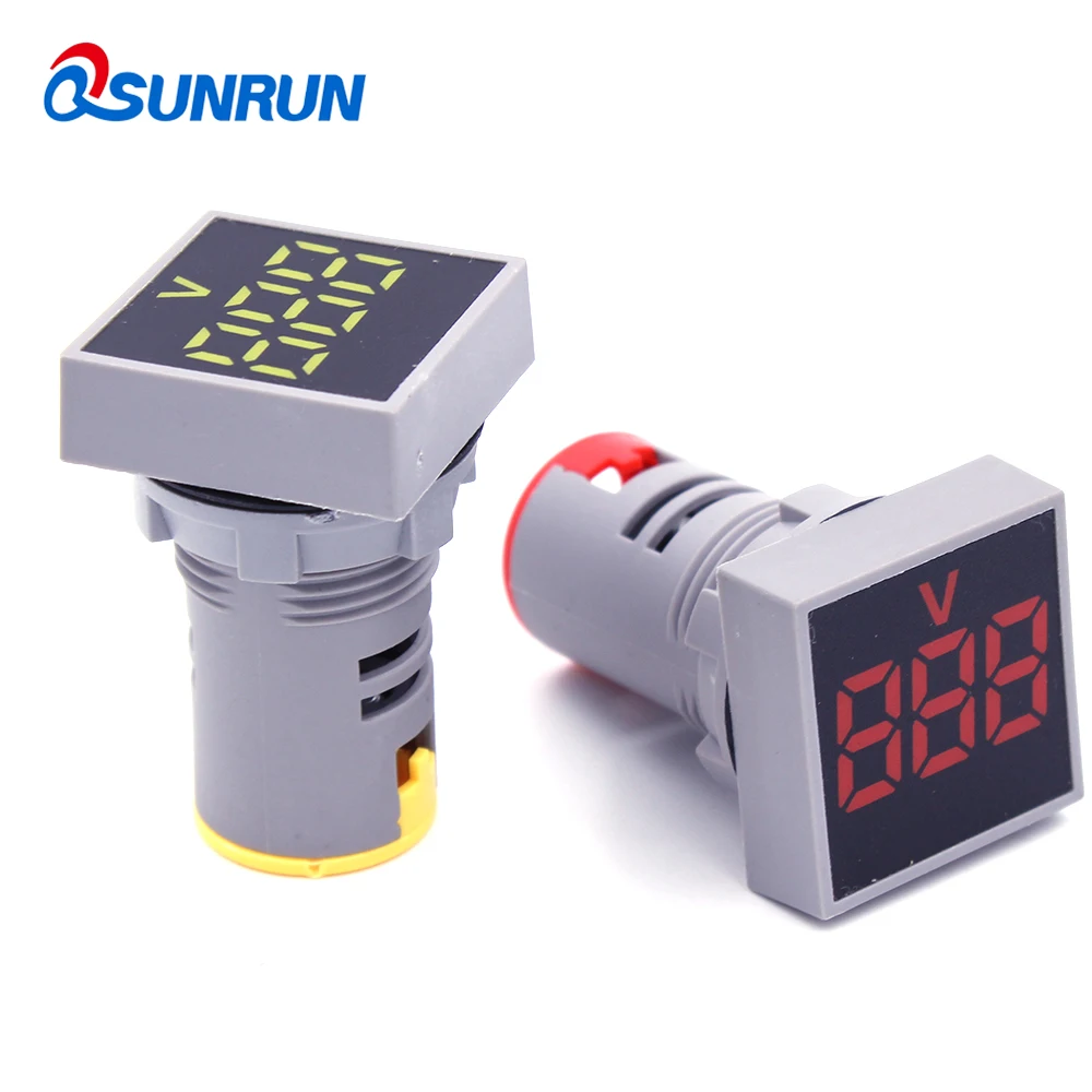

QSUNRUN Mini Indicator Voltmeter LED Digital Display Square Digital Panel AC 12V-500V 22mm (Red ,White, Green,Yellow,Blue)