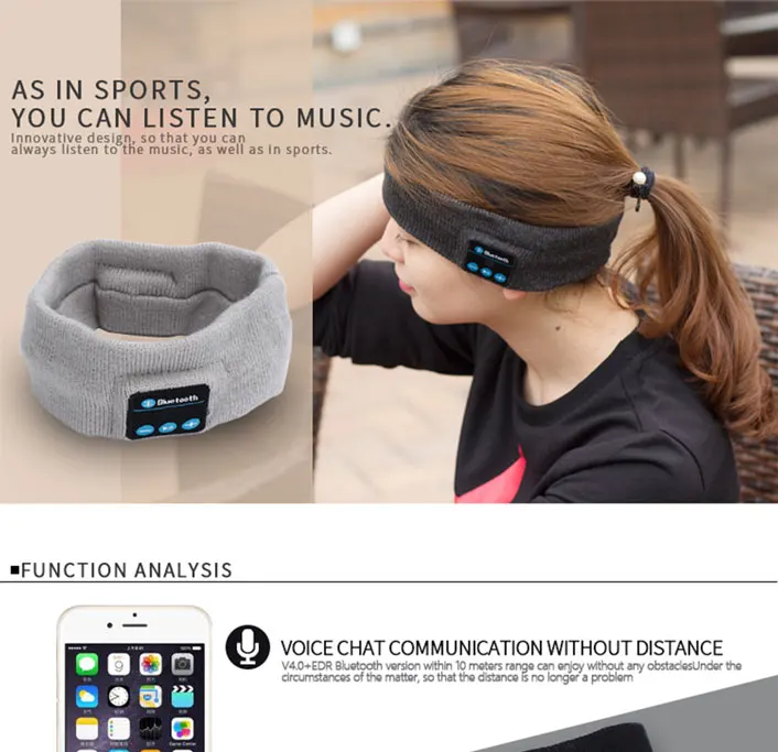 Bluetooth шлем гарнитура аудио динамик вязание оголовье наушник спящий Спорт Йога, для бега, тренажерный зал Беспроводные наушники с микрофоном