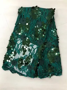 

2019 High Quality African Lace Fabric Green, Pink French Net Embroidery Sequins Tulle Lace Fabric For Nigerian party Dress (1L-4